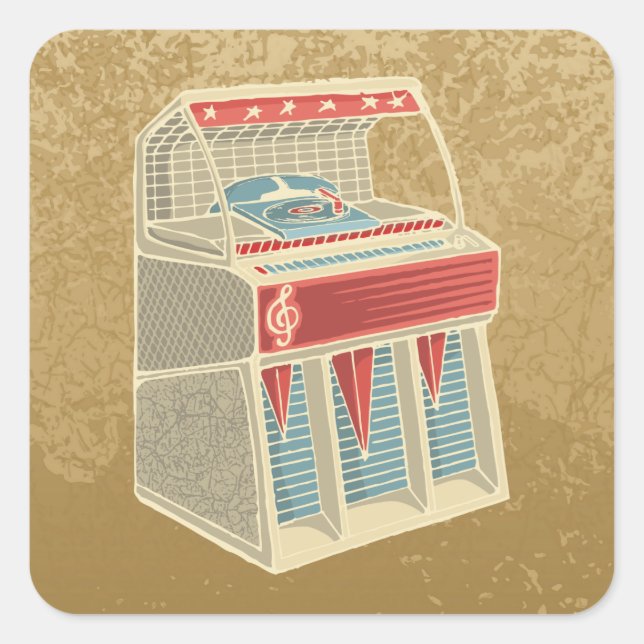 Adesivo Quadrado Grunge Jukebox (Frente)