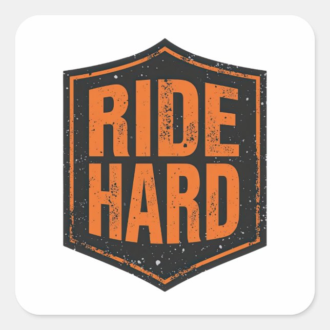 Adesivo Quadrado Grunge Motorcycle "Ride Hard" Shield (Frente)