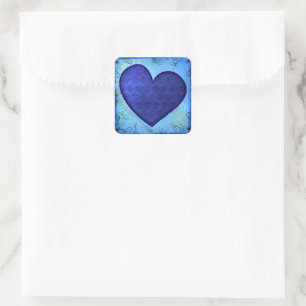 Adesivo Quadrado Grunge Paisley Blue Heart