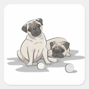 Adesivo Quadrado Grupo Cartoon Pug