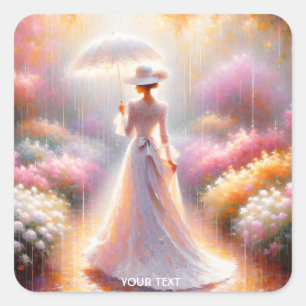 Adesivo Quadrado Guarda-chuva do Jardim Rosa Fantasia