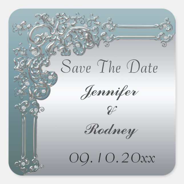 Adesivo Quadrado Guardar O Vinheta De Casamento De Data (Frente)