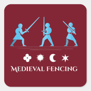 Adesivo Quadrado Guardiões de Espada Medievais – Três Posturas Míni