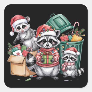 Adesivo Quadrado Guaxinim engraçado de Natal Gambá & Gatos de rua