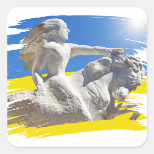 Adesivo Quadrado Guerreiro Ucrânia Presidente Zelenskyy e Bandeira