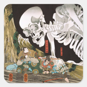Adesivo Quadrado Guerreiro Utagawa Kuniyoshi vs Fantasma,Arte Japon