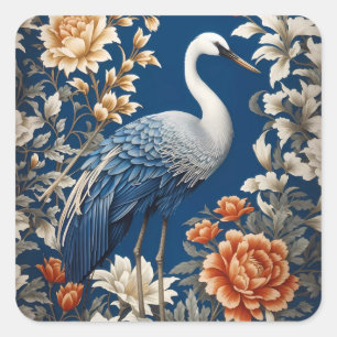 Adesivo Quadrado guindaste azul elegante William Morris inspirado