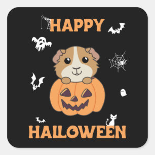 Adesivo Quadrado Guiné Pumpkin Doce Animais Feliz Halloween S