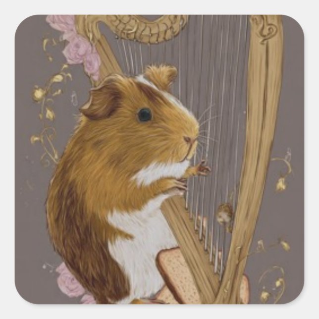 Adesivo Quadrado Guinea Pig Harpist Sticker  (Frente)