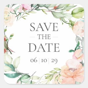 Adesivo Quadrado Guirlanda de Rosas de Verão Save the Date