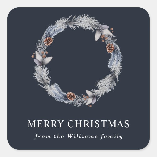 Adesivo Quadrado Guirlanda Floral de Inverno Rustic Silver Blue (Frente)