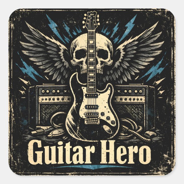 Adesivo Quadrado Guitar Hero – Rock Player Icon (Frente)