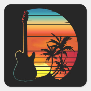 ADESIVO QUADRADO GUITAR SUNSET RETRO MUSIC LOVER