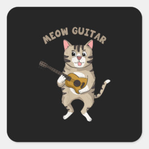 Adesivo Quadrado Guitarista Meow Guitar Cuide Gato Jogando Violão X