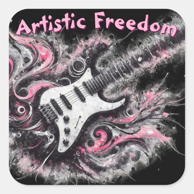 Adesivo Quadrado Guitarra, Cor-de-Rosa, de Arte Negra (Frente)