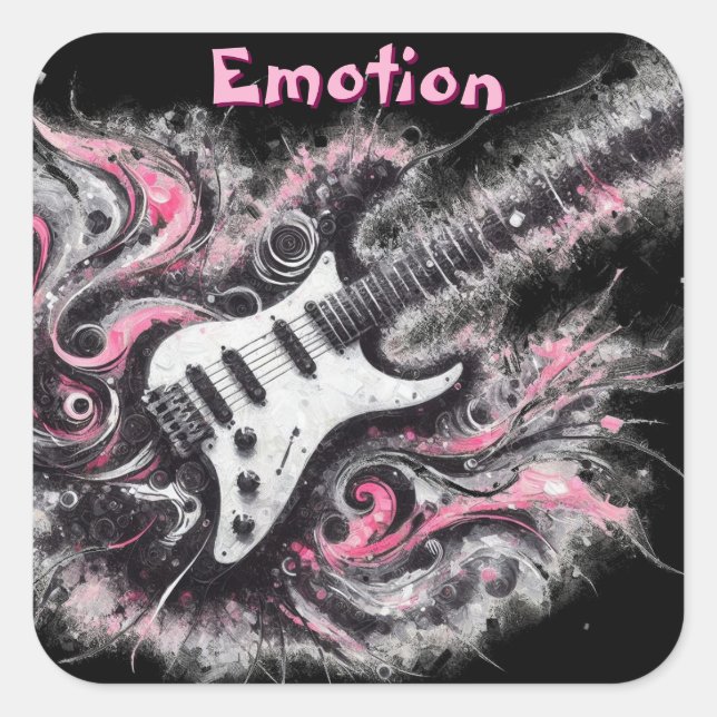 Adesivo Quadrado Guitarra, Cor-de-Rosa, de Arte Negra (Frente)
