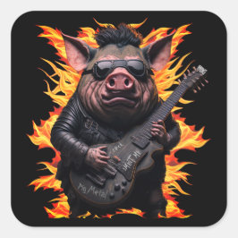 Adesivo Quadrado Guitarra de Metal de Porco Música de Rock And Roll