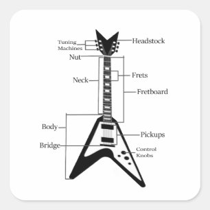Adesivo Quadrado Guitarra de rock and Roll elétrica e acústica