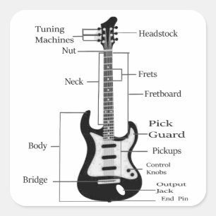 Adesivo Quadrado Guitarra de rock and Roll elétrica e acústica