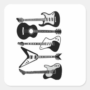 Adesivo Quadrado Guitarra de rock and Roll elétrica e acústica