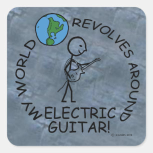 Adesivo Quadrado Guitarra Elétrica - O Mundo Revola-Se Ao Redor De 