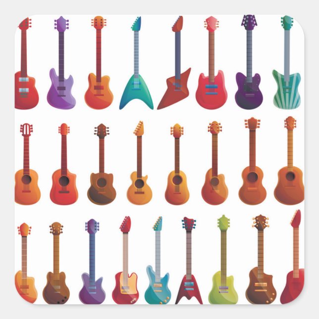 Adesivo Quadrado Guitarra estilo cartoon (Frente)