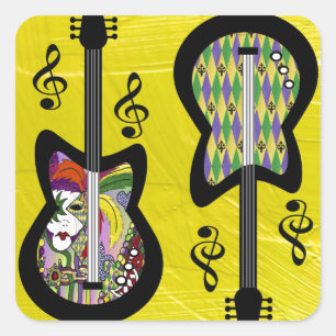 Adesivo Quadrado Guitarras Coloridas do Mardi Gras