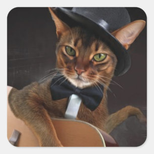 Adesivo Quadrado Guitarrista Gato Legal – Design Minimalista Elegan