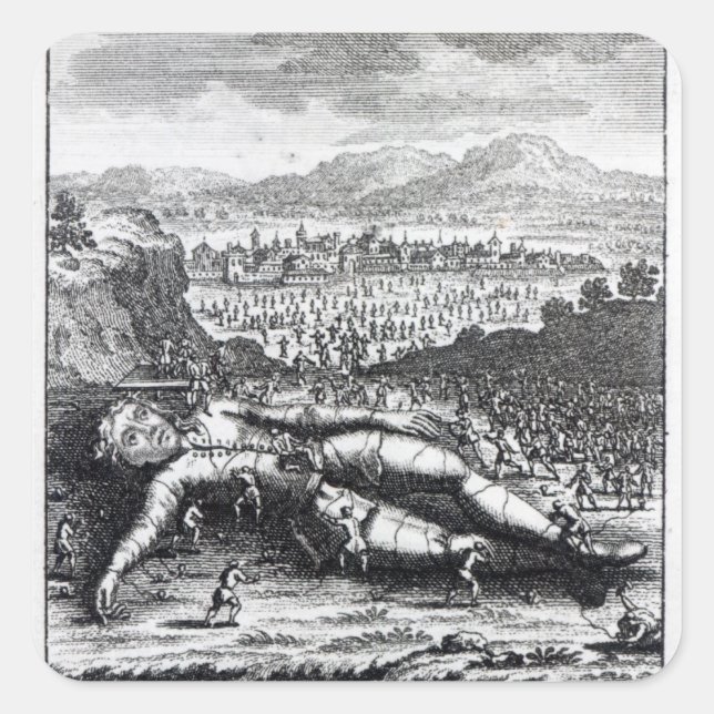 Adesivo Quadrado Gulliver capturado pelos lilputianos (Frente)