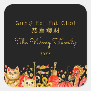 Adesivo Quadrado Gung Hei Fat Choi Feliz Ano Novo