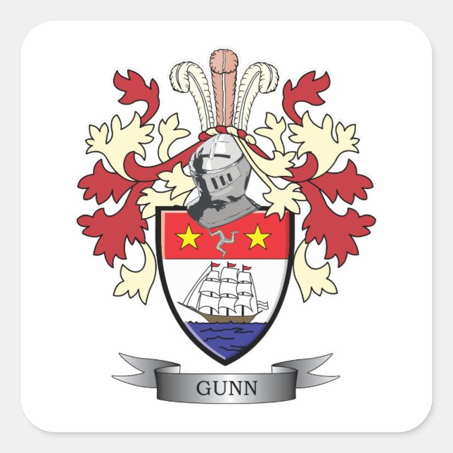 Adesivo Quadrado Gunn Family Crest Casaco de Armas (Frente)