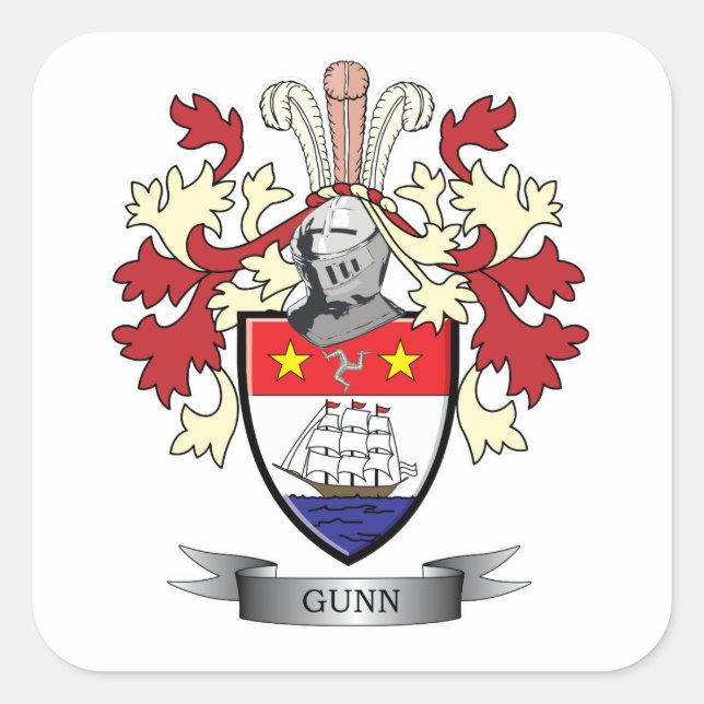 Adesivo Quadrado Gunn Family Crest Casaco de Armas (Frente)