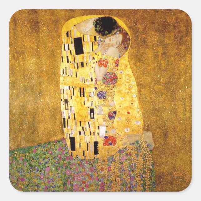 Adesivo Quadrado Gustav Klimt A Pintura Clássica Beija (Frente)