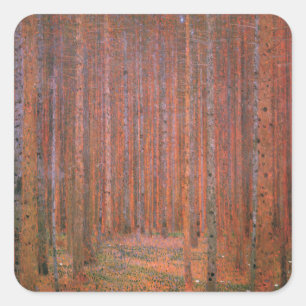 Adesivo Quadrado Gustav Klimt Fir Forest Tannenwald árvores vermelh