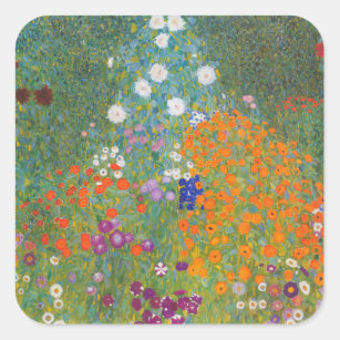 Adesivo Quadrado Gustav Klimt Flower Garden Cottage Nature