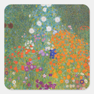 Adesivo Quadrado Gustav Klimt Flower Garden Cottage Nature