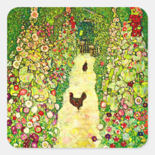 Adesivo Quadrado Gustav Klimt Garden com Galinhas