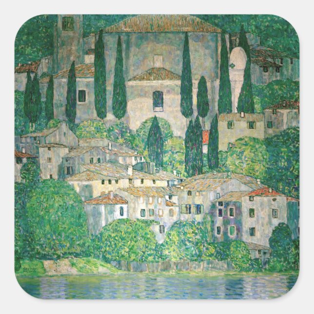 Adesivo Quadrado Gustav Klimt - Igreja em Cassone (Frente)