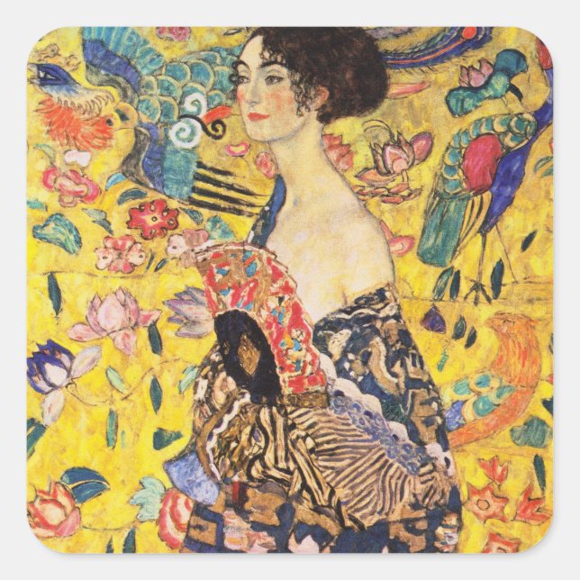 Adesivo Quadrado Gustav Klimt Lady with Fan (Frente)