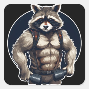 Adesivo Quadrado GYM Raccoon Workout