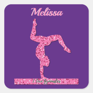 Adesivo Quadrado Gymnastics Girl Sparkle Beam Rosa