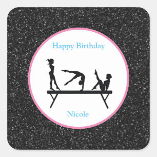 Adesivo Quadrado Gymnastics "Happy Birthday" Black Sparkings