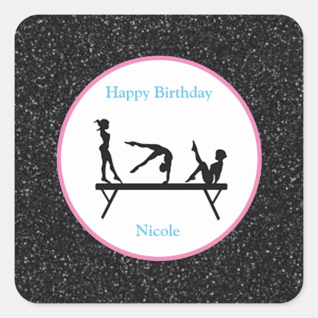 Adesivo Quadrado Gymnastics "Happy Birthday" Black Sparkings (Frente)