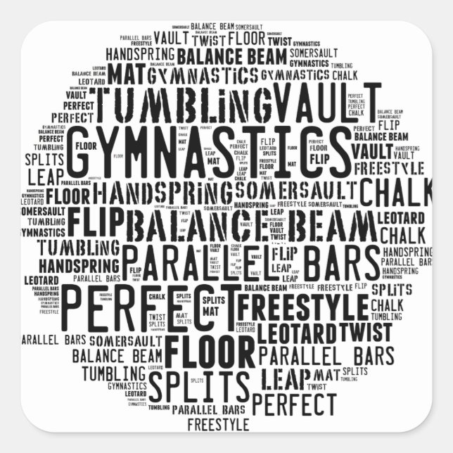 Adesivo Quadrado Gymnastics Word Cloud Tumbling (Frente)