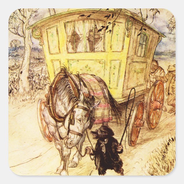 Adesivo Quadrado Gypsy Wagon - Ouro tarde de Arthur Rackham (Frente)