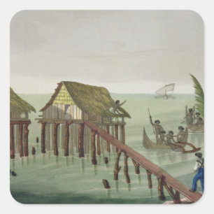 Adesivo Quadrado Habitações da Tribo Papu, Rawak, placa 22 para