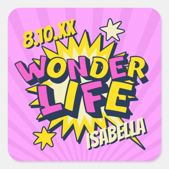 Adesivo Quadrado Hábito de banda desenhada personalizada (Frente)