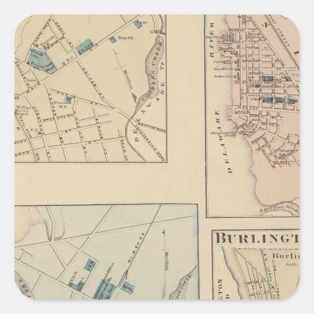 Adesivo Quadrado Haddonfield, Cidade de Gloucester, Burlington (Frente)