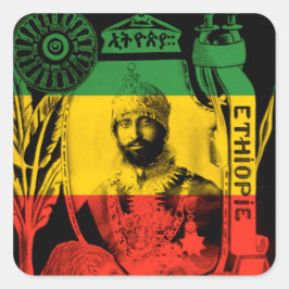 Adesivo Quadrado Haile Selassie Sticker Red Dourada Rasta Verde