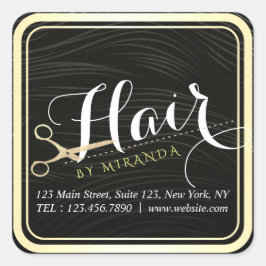 Adesivo Quadrado Hair Salon Hairstylist Tesoura Dourada Preta Moder